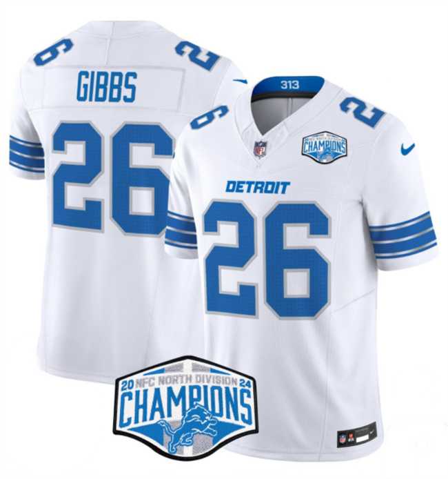 Men%27s Detroit Lions #26 Jahmyr Gibbs White 2024 NFC North Champions F.U.S.E. Vapor Limited Stitched Jersey->detroit lions->NFL Jersey